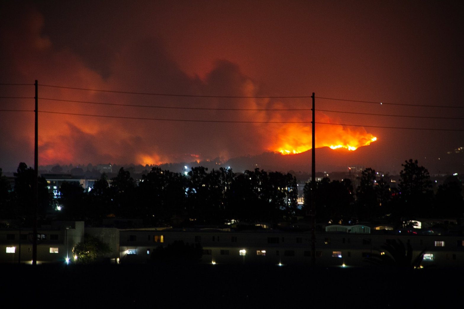 Palisades Fire at night